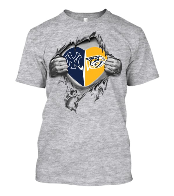 Yankees Nashville Predators Heart Logo Passion T-Shirt