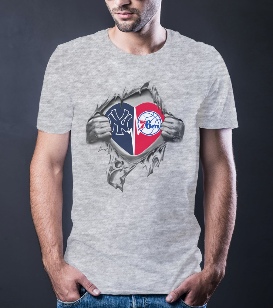 Yankees Philadelphia 76ers Heart Logo Unity T-Shirt