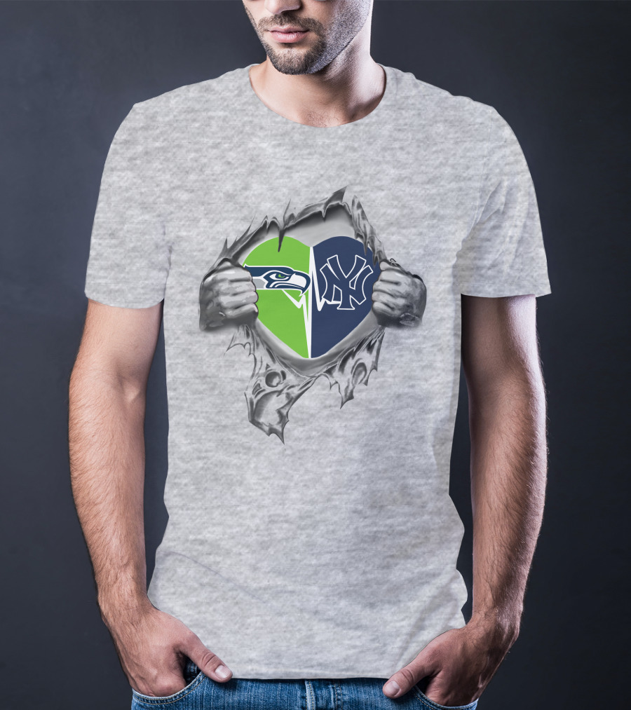 Yankees Seattle Seahawks Heart Passion Dual Allegiance T-Shirt