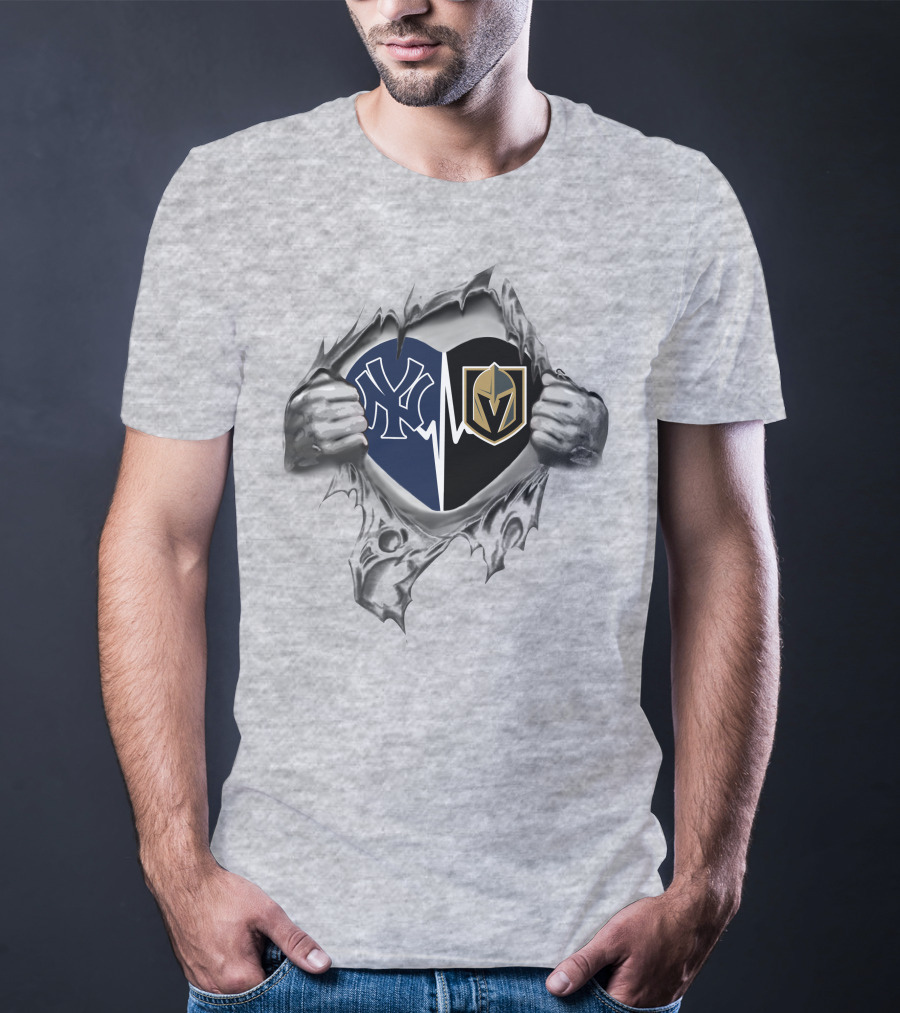 Yankees Vegas Golden Knights Heartbeat Rip Through T-Shirt