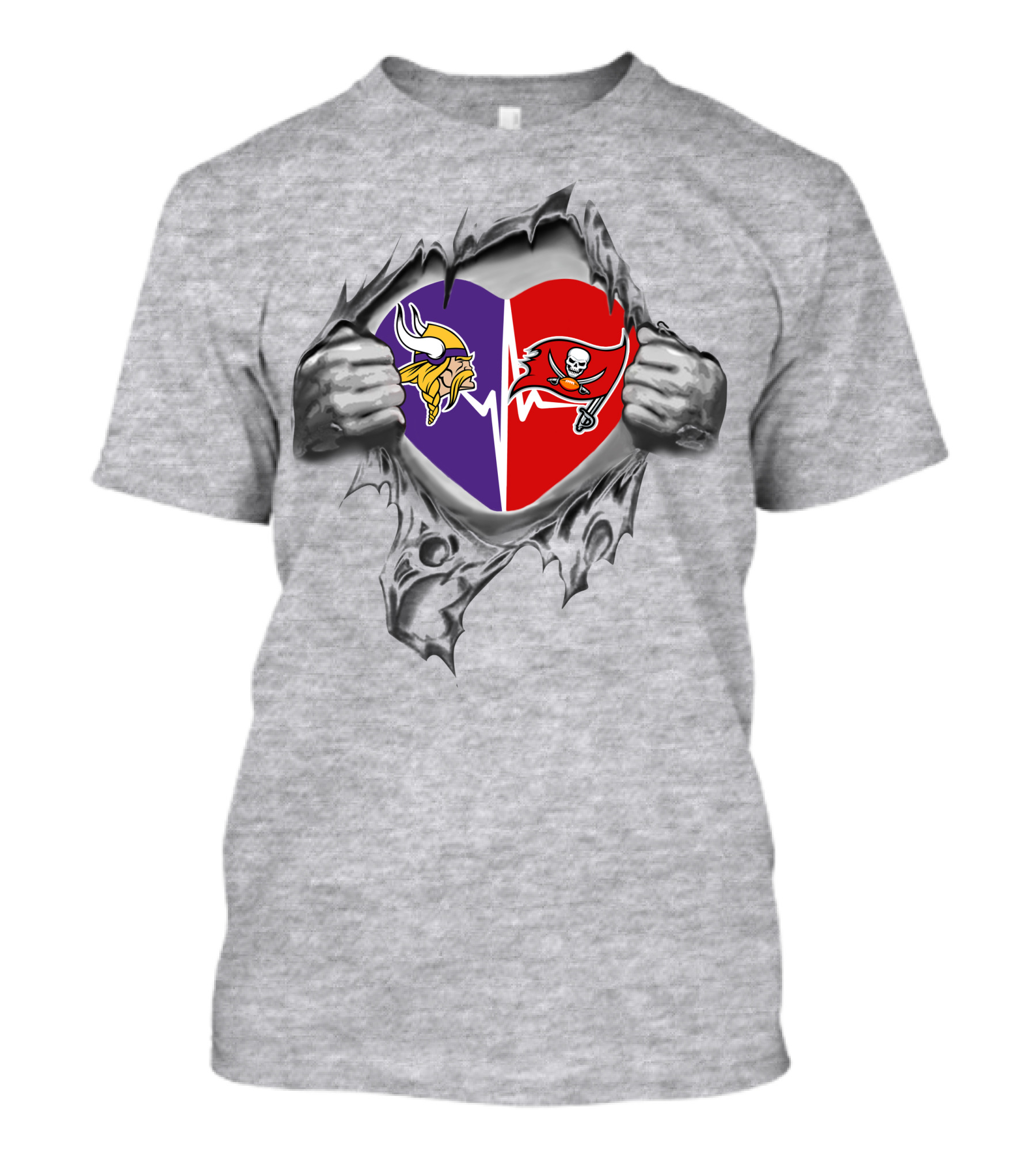 Vikings Buccaneers Heart Icons Torn Flesh T-Shirt