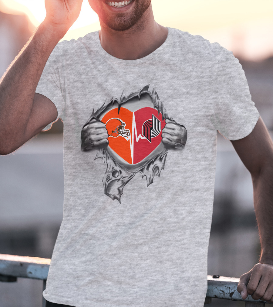 Cleveland Browns Portland Trail Blazers Heartbeat Fusion T-Shirt