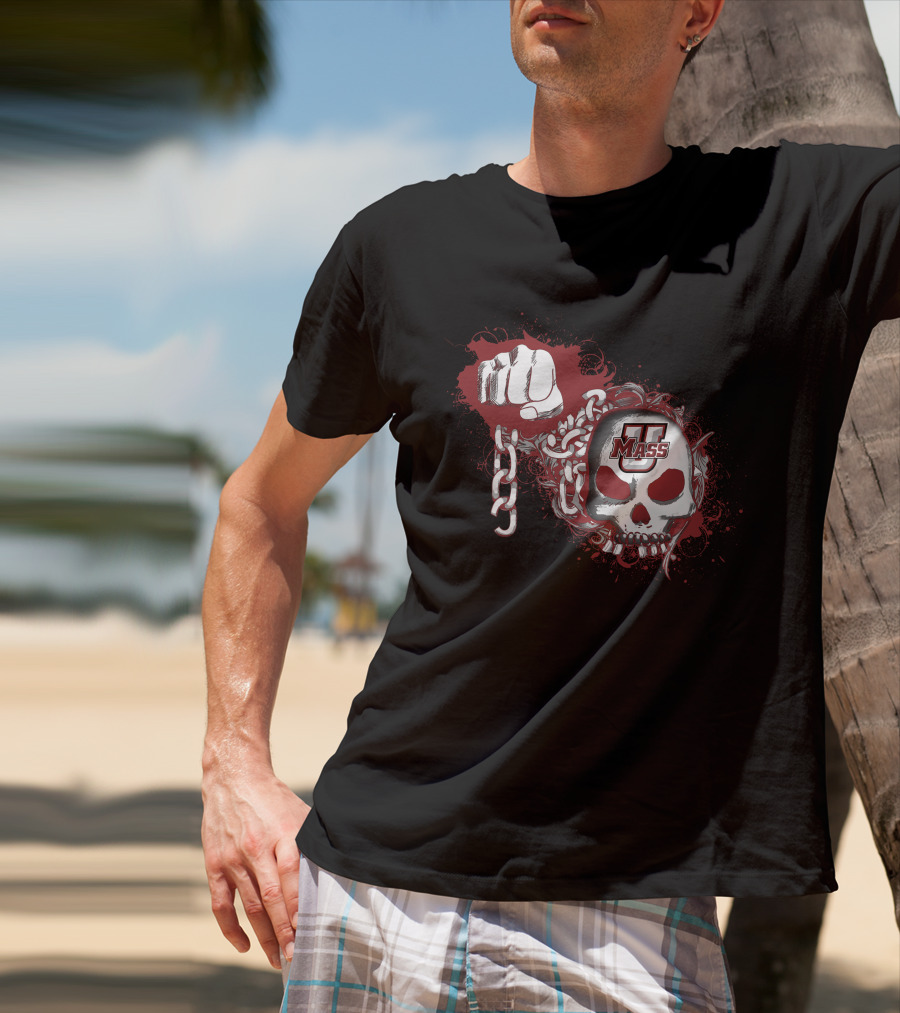 Umass Minutemen Skull And Chain Fist T-Shirt
