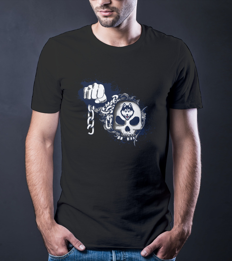 Uconn Huskies Skull And Chain Fist T-Shirt
