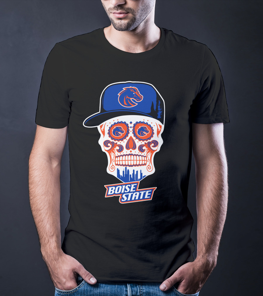 Boise State Broncos Skull Hat Skyline T-Shirt