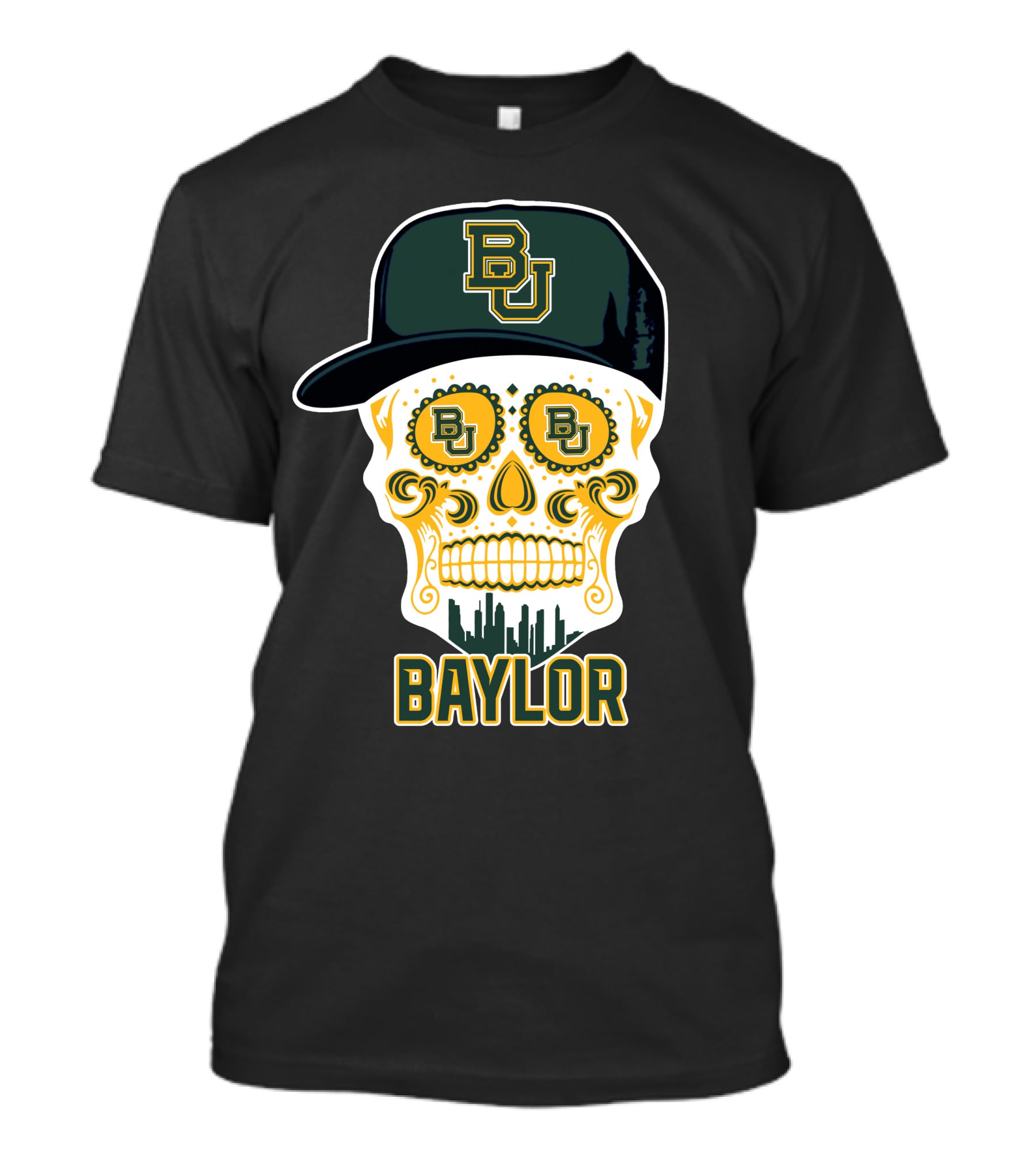 Baylor Bears Skull Bu Hat Retro T-Shirt