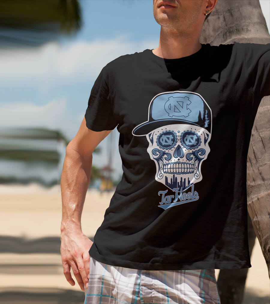 North Carolina Tar Heels Skull Funny Tar Heels Logo And Cap T-Shirt