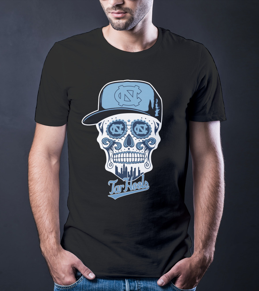 North Carolina Tar Heels Skull Funny Tar Heels Logo And Cap T-Shirt