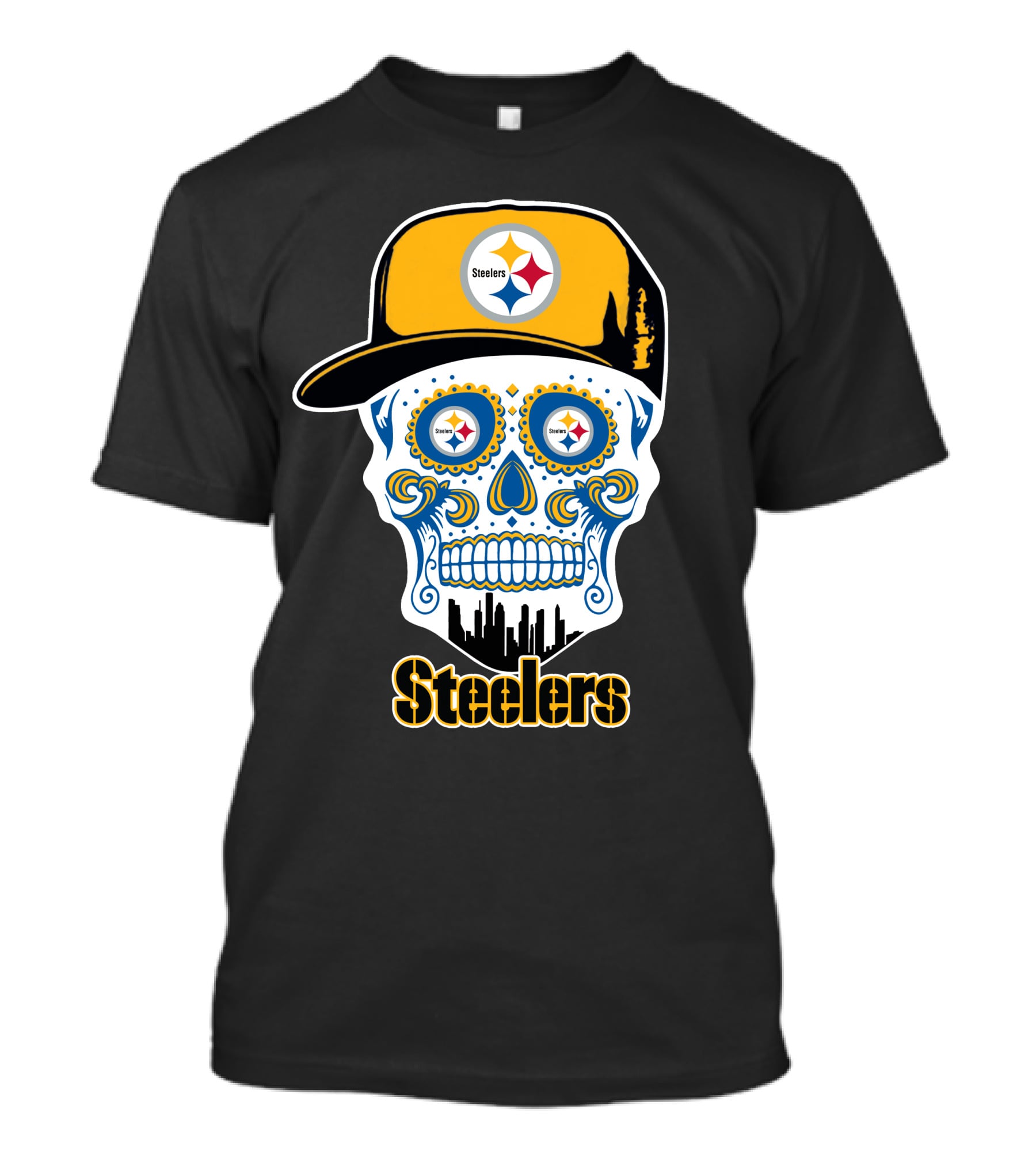 Pittsburgh Steelers Skull City Skyline Snapback T-Shirt