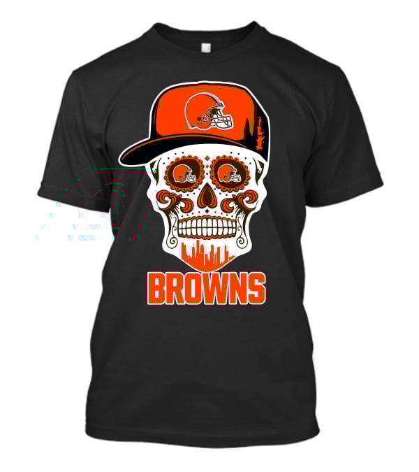 Cleveland Browns Skull With Helmet And City Skyline T-Shirt