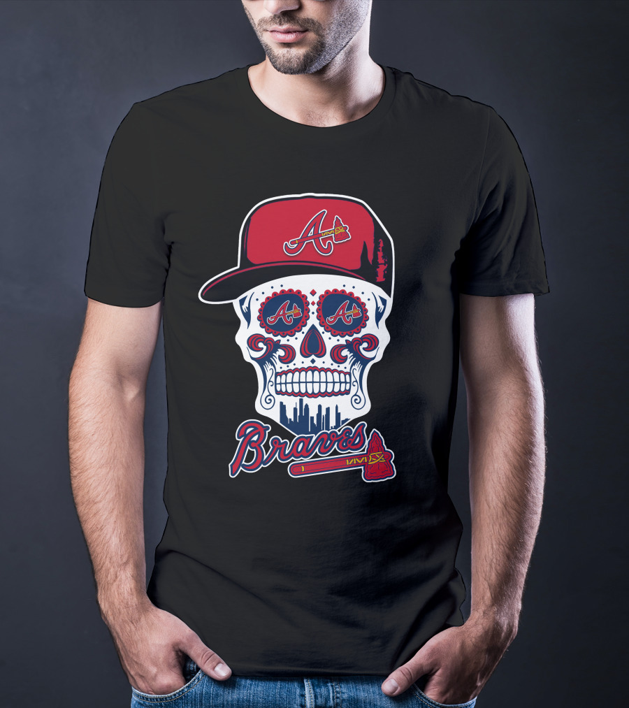 Atlanta Braves Skull With Red Cap And Braves T-Shirt