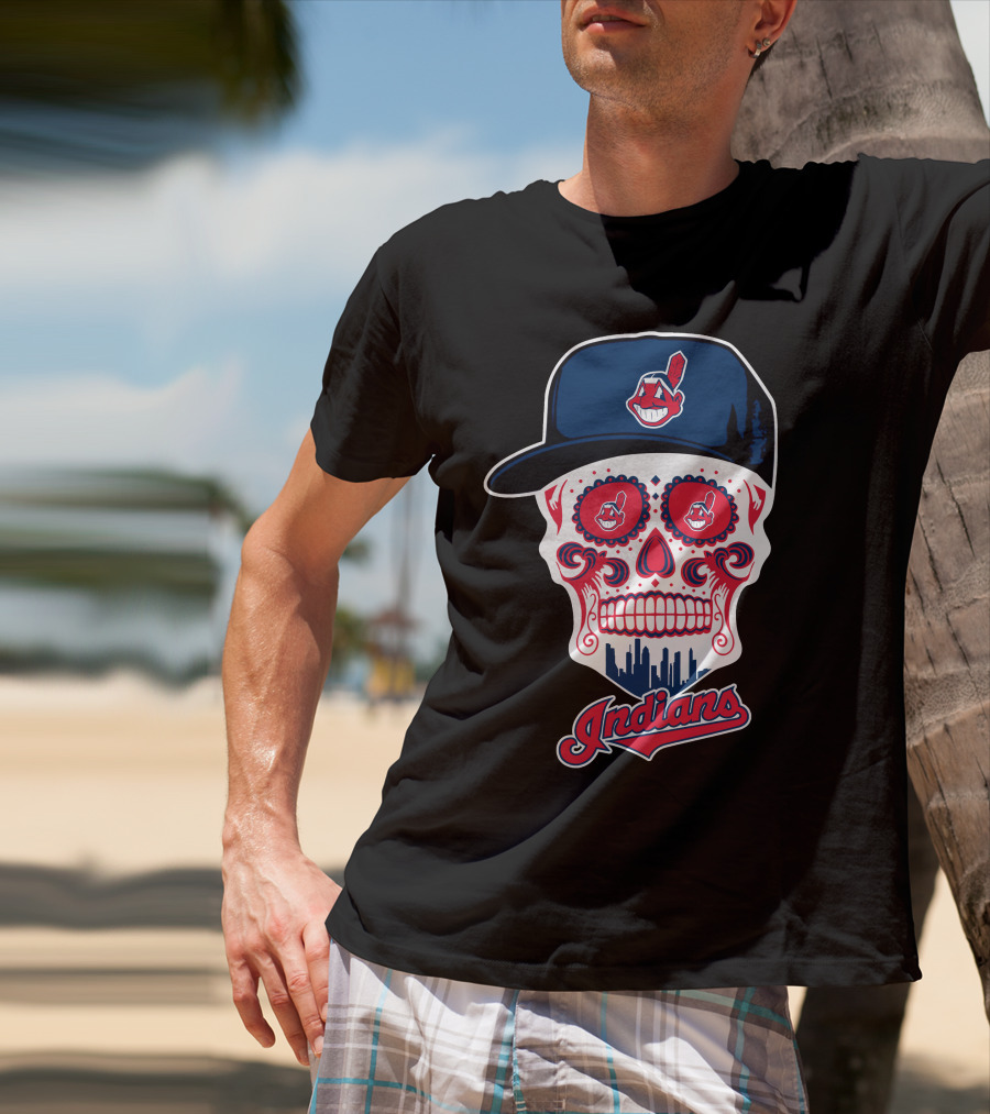 Indians Skull With Baseball Cap And Feathered Mascot T-Shirt