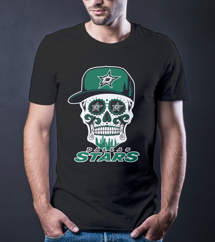 Dallas Stars Skull Dia De Los Muertos Baseball Cap T-Shirt