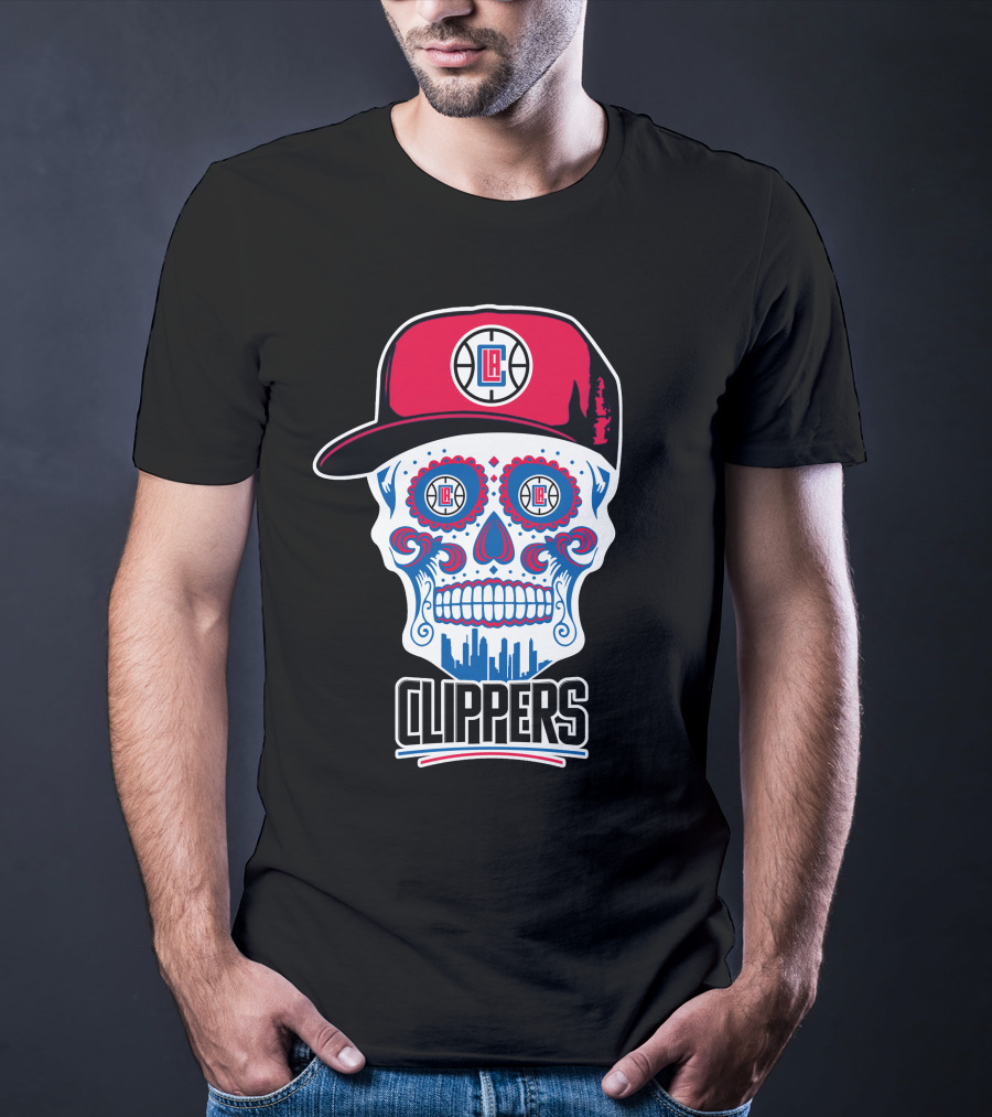 La Clippers Skull Cap Basketball Skyline T-Shirt