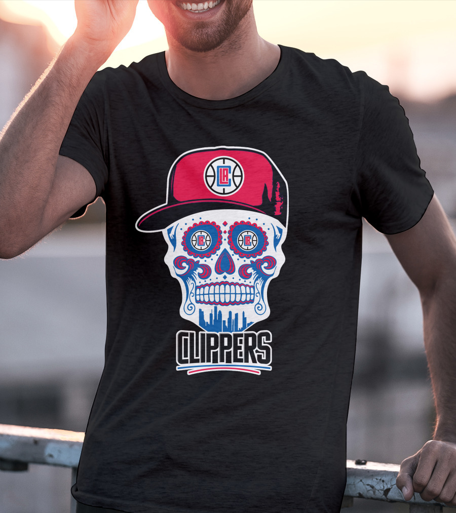 La Clippers Skull Cap Basketball Skyline T-Shirt
