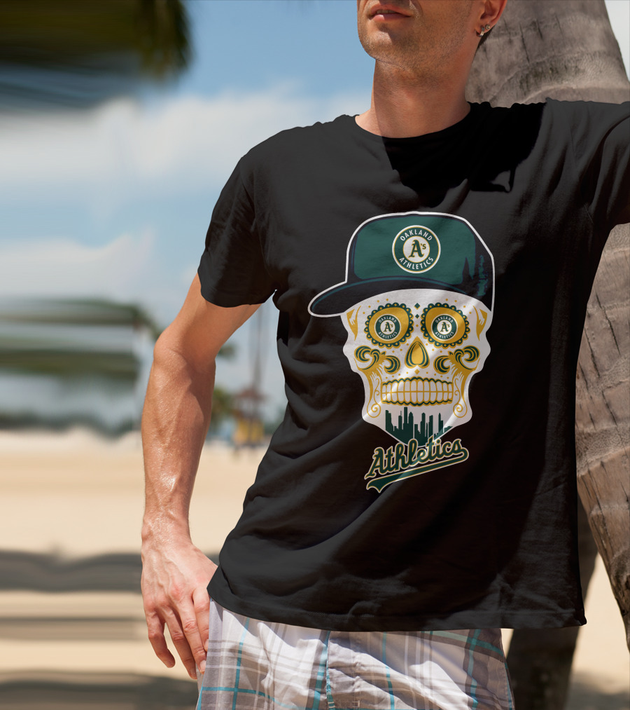 Oakland Athletics A's Skull Cityscape Funny T-Shirt