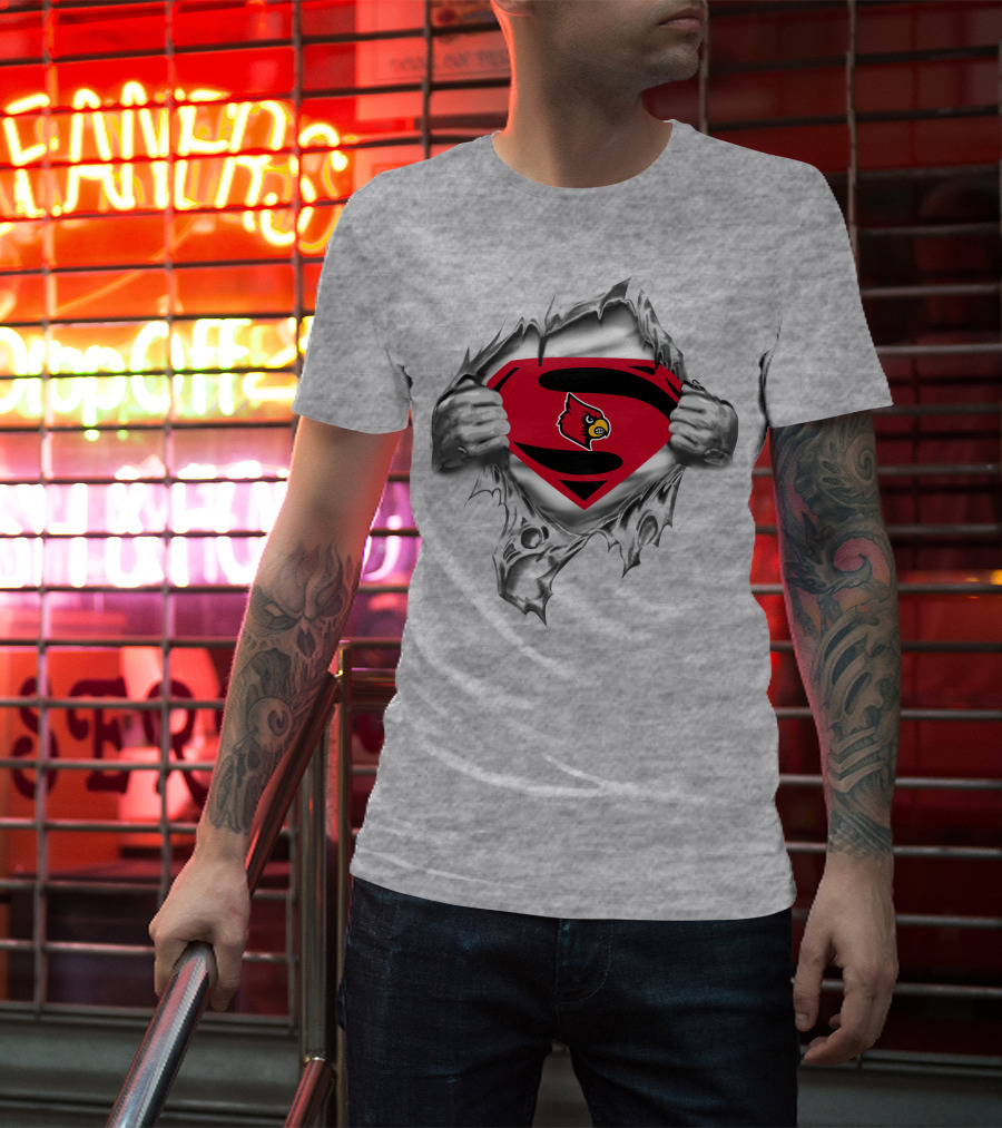 Louisville Cardinals Superman Logo Chest Rip 266 T-Shirt