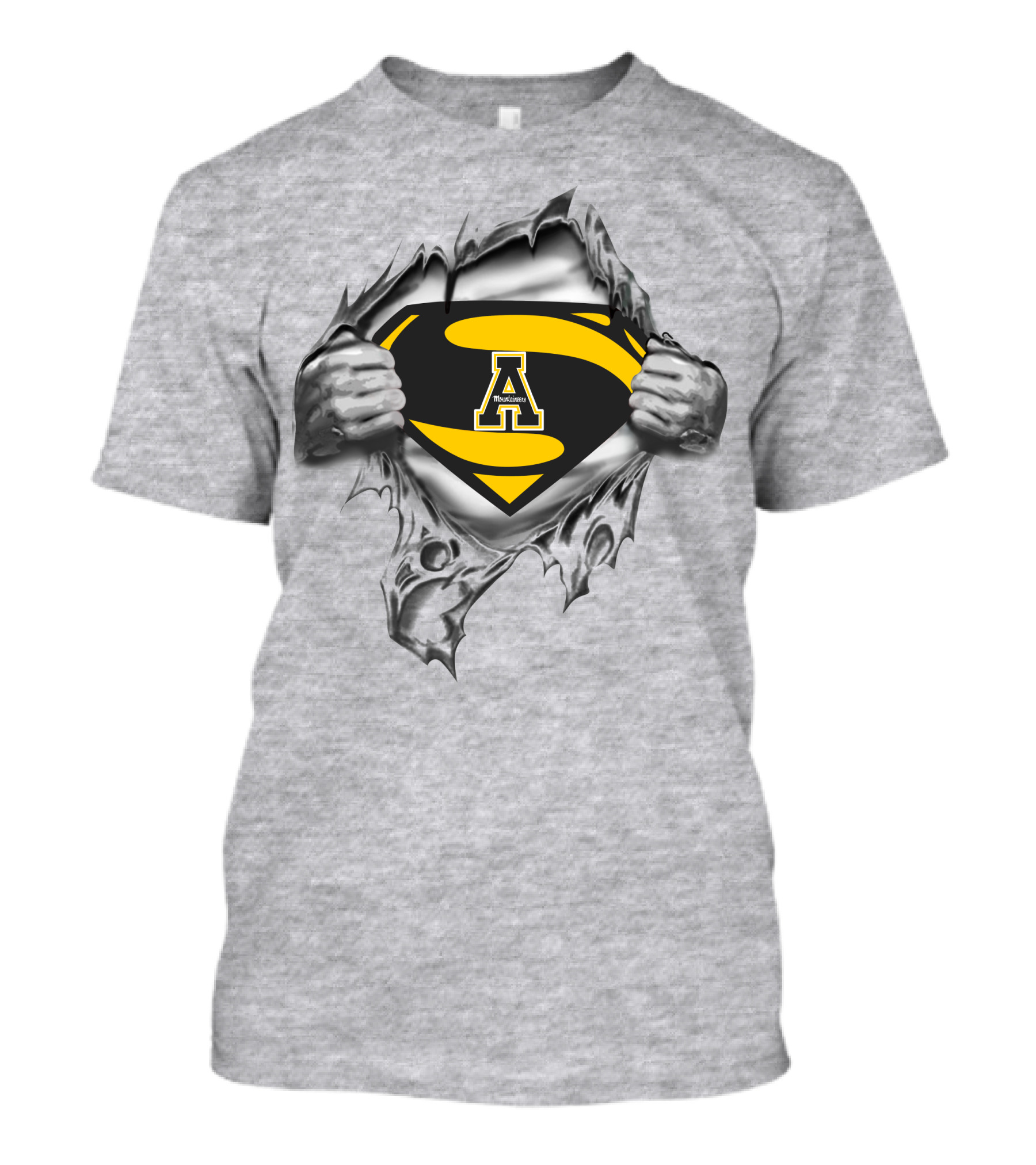 Appalachian State Mountaineers Superman Logo Rip Black Yellow T-Shirt