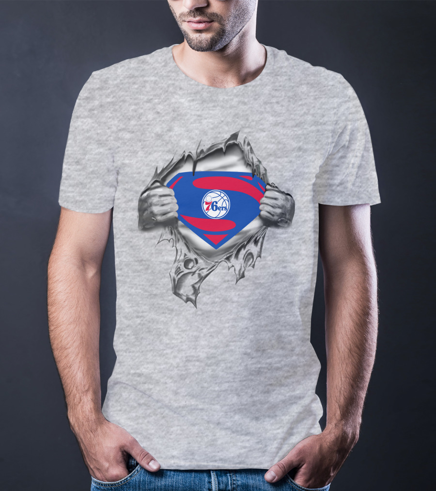 Superman Philadelphia 76ers Logo Hands Rip 69 T-Shirt
