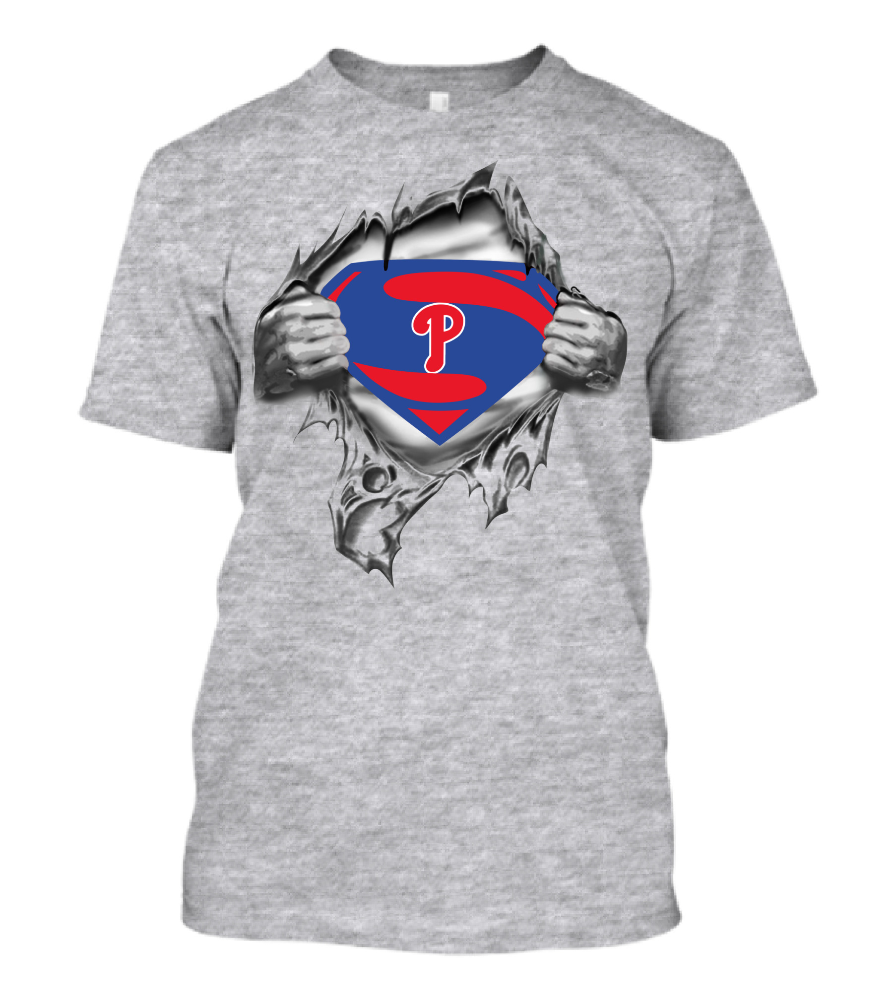 Phillies Superman Logo Tear Gray T-Shirt