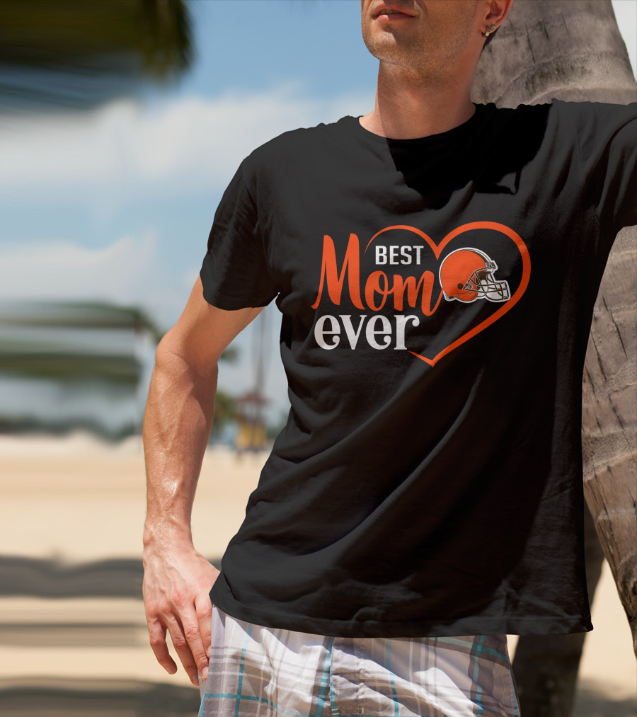 Cleveland Browns Best Mom Ever Heart Helmet T-Shirt