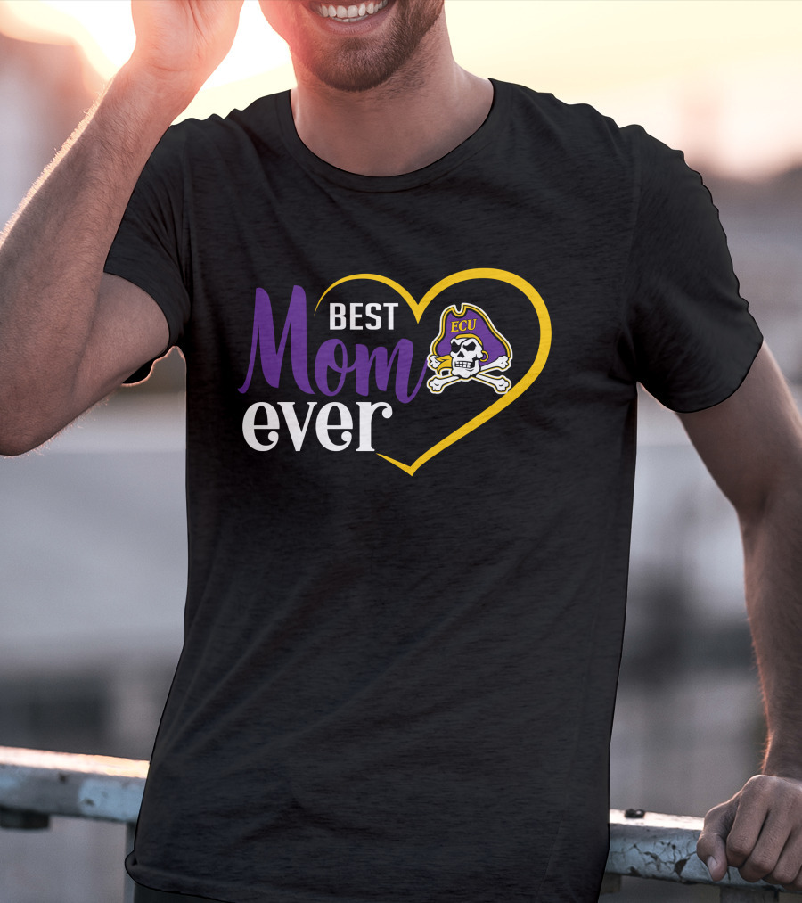 East Carolina Pirates Ecu Best Mom Ever Heart And Skull T-Shirt