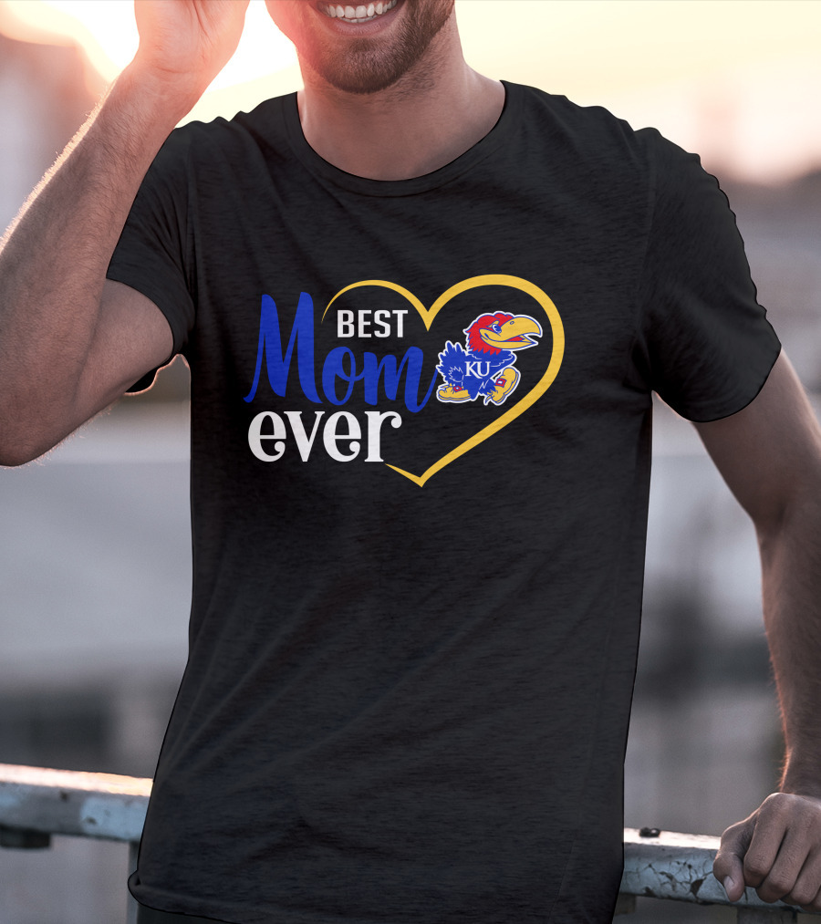 Kansas Jayhawks Best Mom Ever Heart Emblem Ku T-Shirt