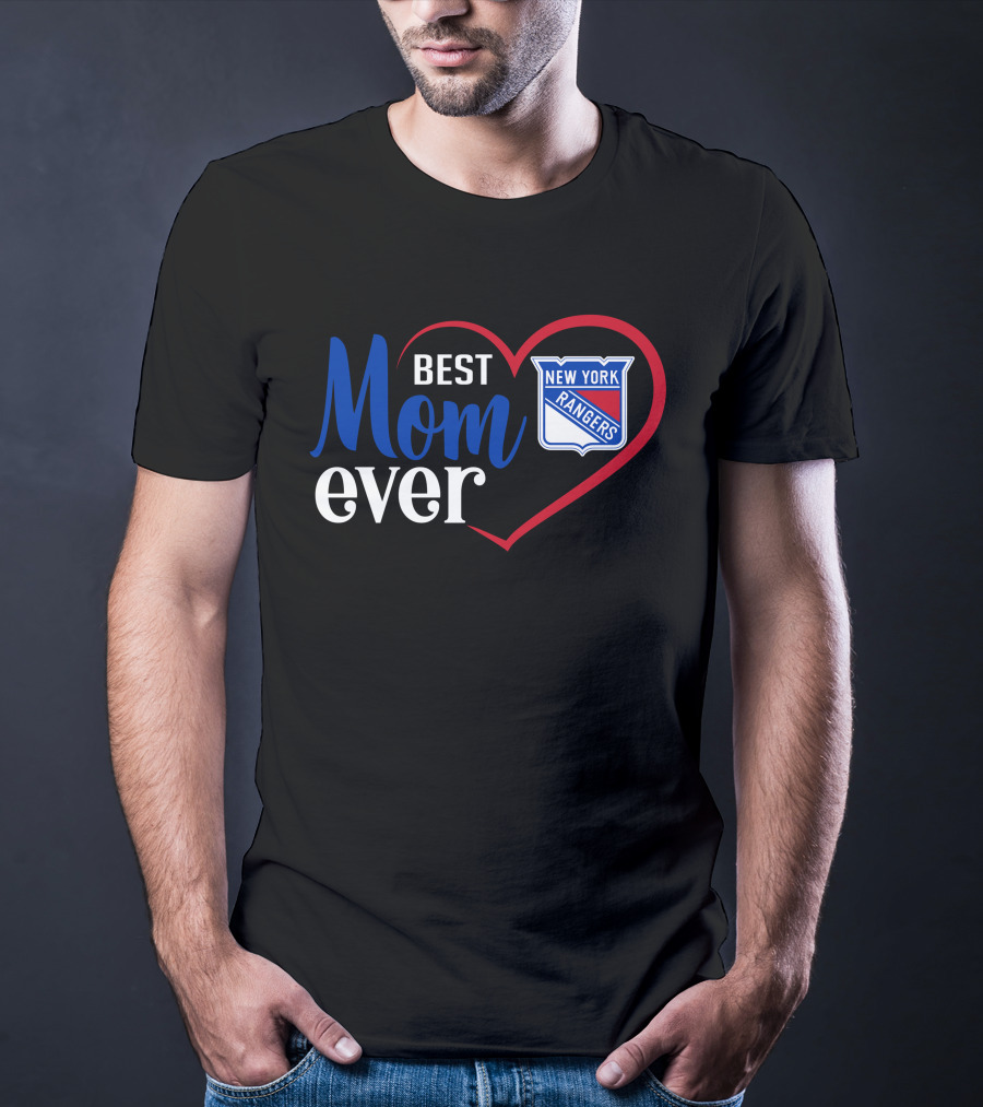 New York Rangers Best Mom Ever Heart Badge T-Shirt
