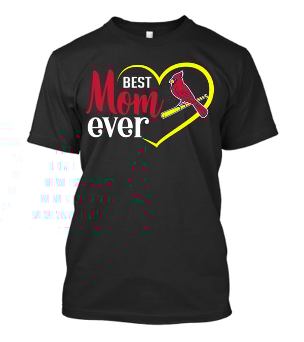 St Louis Cardinals Best Mom Ever Heart Cardinal Bat T-Shirt