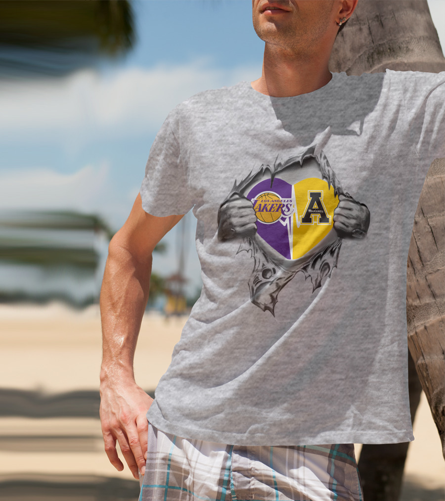 Los Angeles Lakers Appalachian State Mountaineers Heart Logo Tribute T-Shirt
