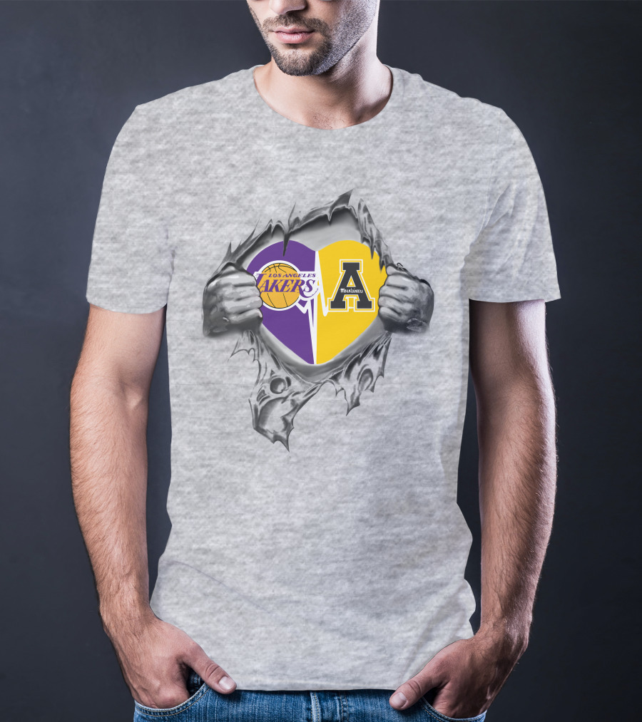 Los Angeles Lakers Appalachian State Mountaineers Heart Logo Tribute T-Shirt