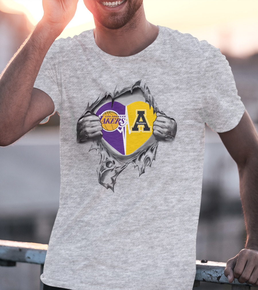 Los Angeles Lakers Appalachian State Mountaineers Heart Logo Tribute T-Shirt