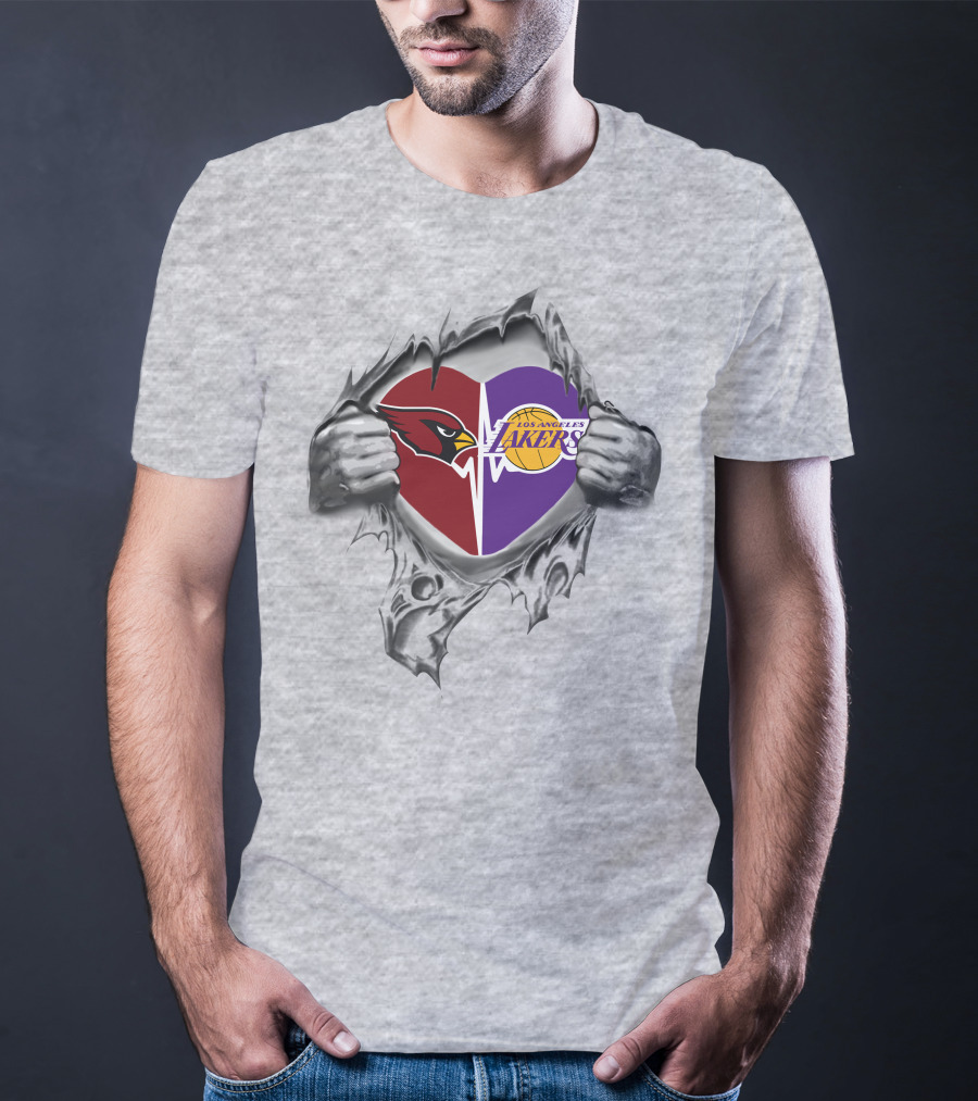 Lakers Arizona Cardinals Heart Torn Chest Logo Fusion T-Shirt