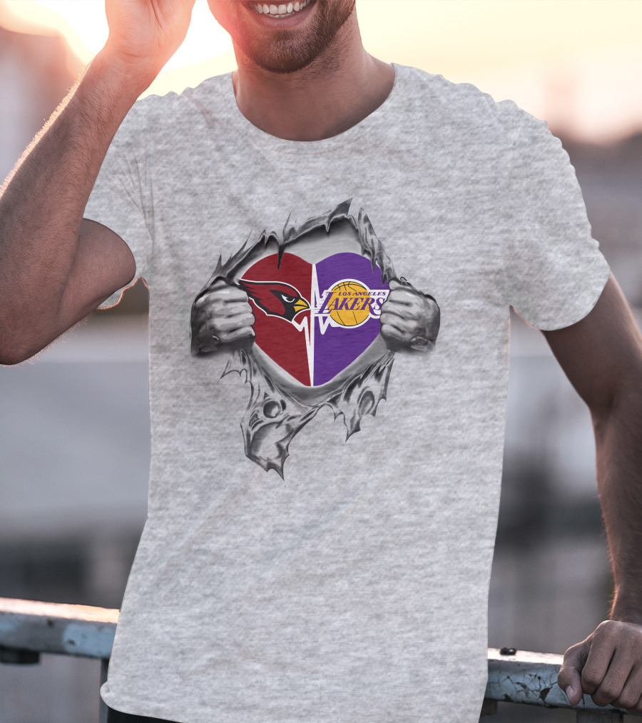 Lakers Arizona Cardinals Heart Torn Chest Logo Fusion T-Shirt