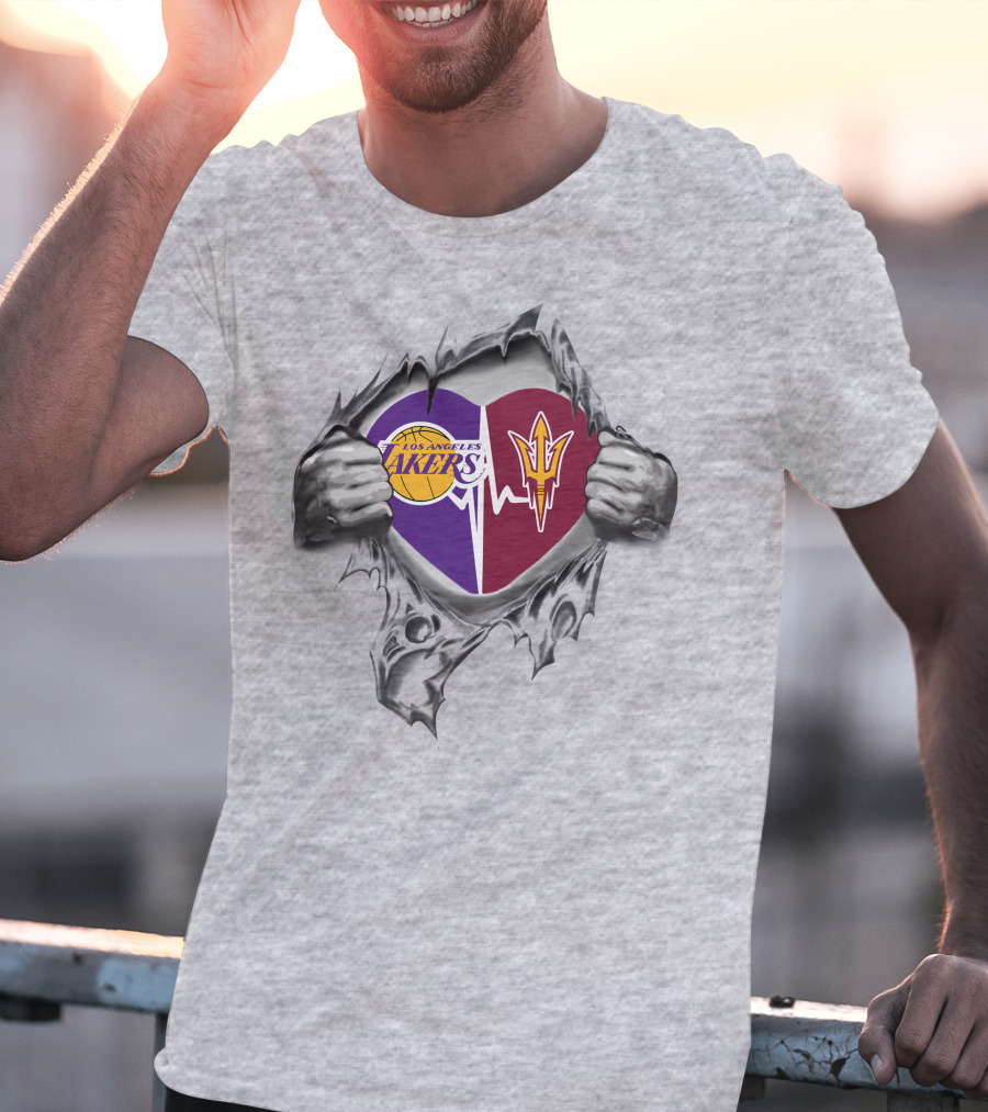 Los Angeles Lakers Arizona State Sun Devils Heart Logo Combination T-Shirt