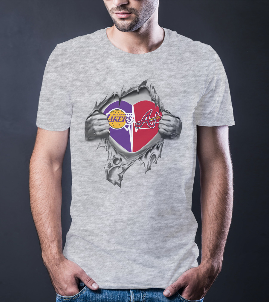 Los Angeles Lakers Atlanta Braves Heart With Logos T-Shirt