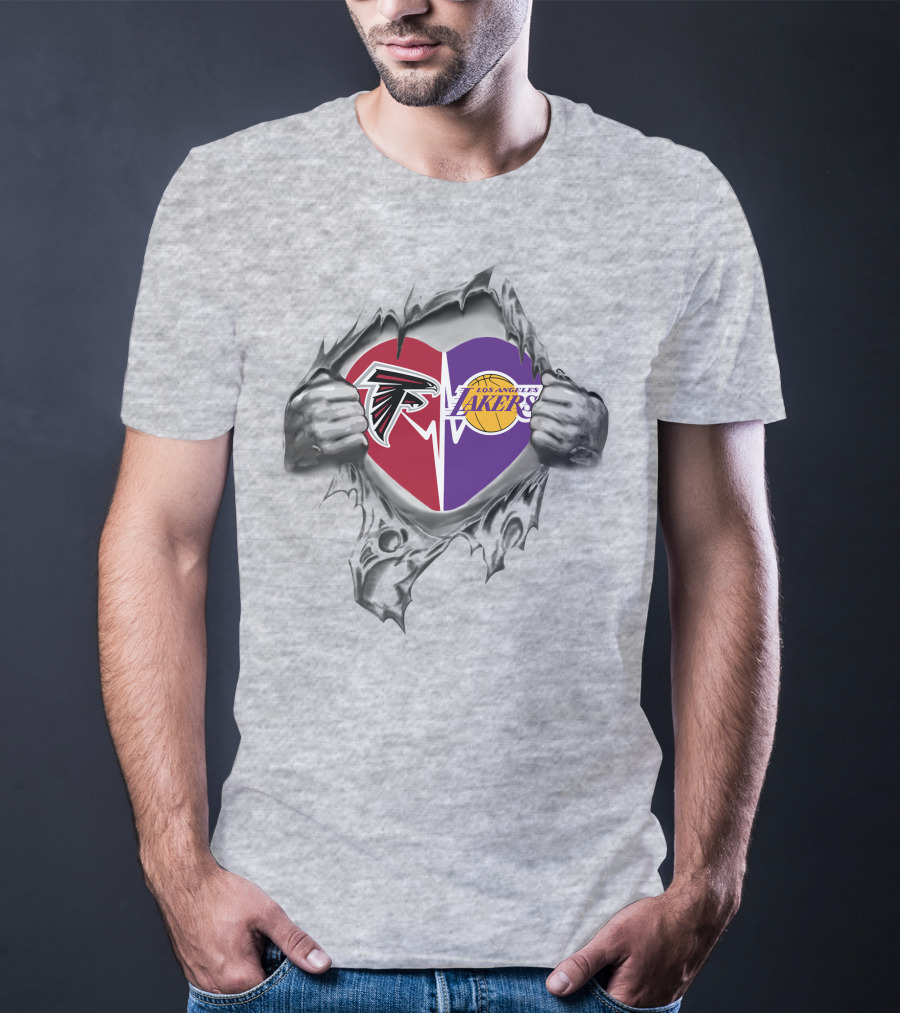 Los Angeles Lakers Atlanta Falcons Heart Logo Split T-Shirt
