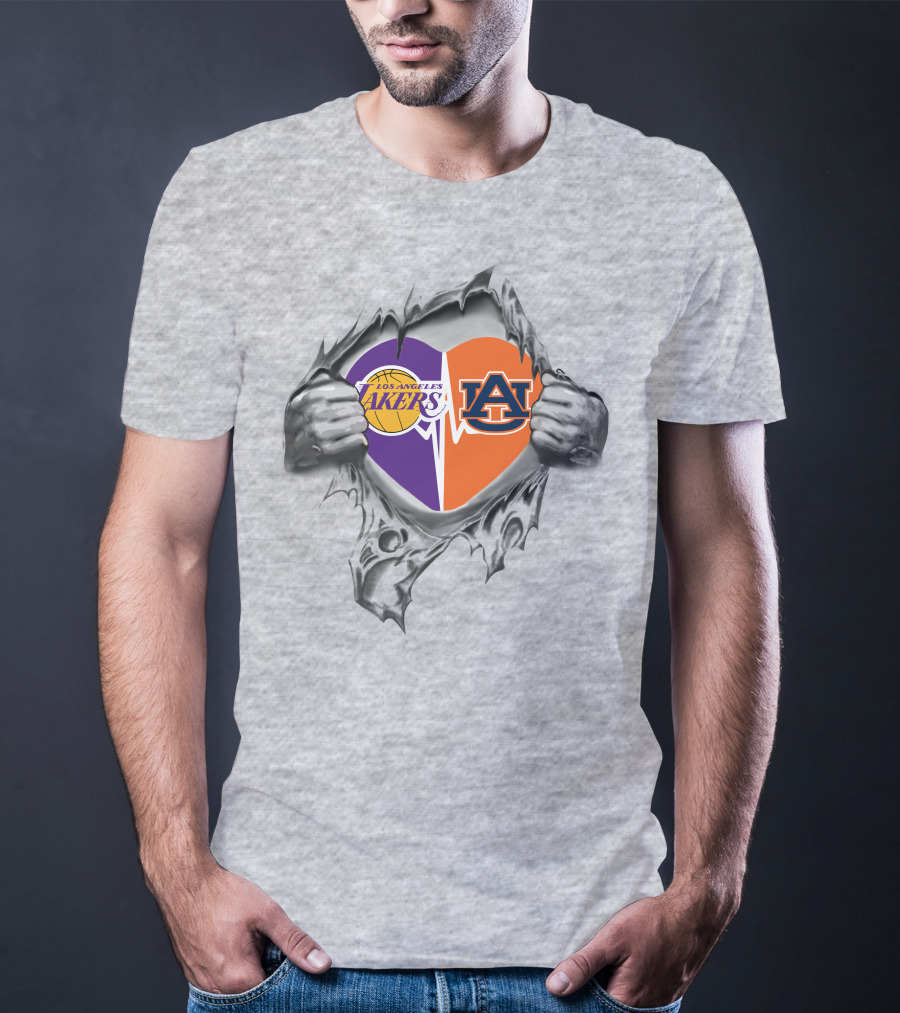 Los Angeles Lakers Auburn Tigers Heart Split Loyalty T-Shirt