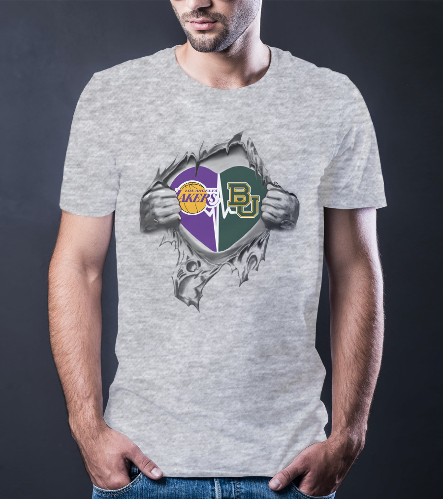 Los Angeles Lakers Baylor Bears Heart Logo Tearing Open T-Shirt