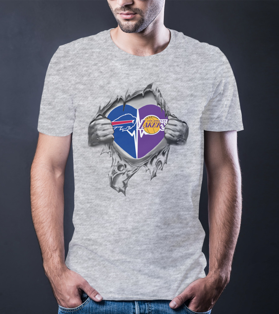 Lakers Buffalo Bills Heart Logo Torn Reveal T-Shirt
