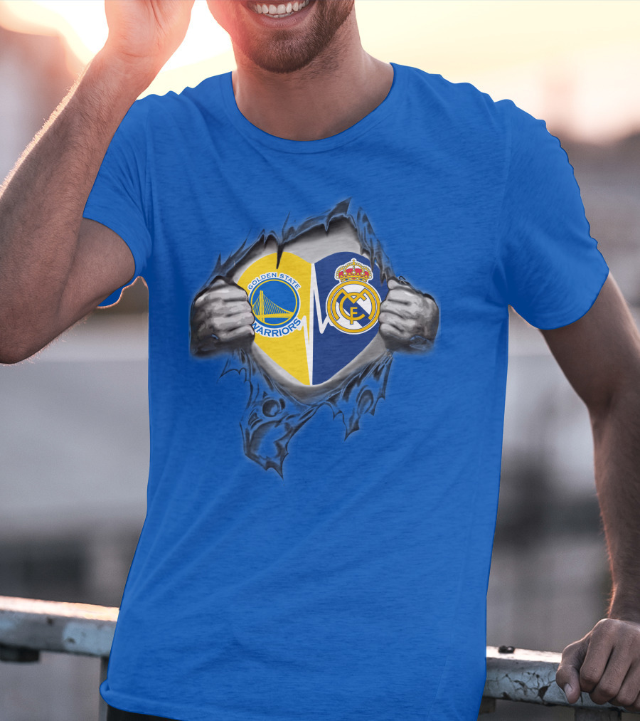 Golden State Warriors Real Madrid Dual Loyalty Emblem In My Heart T-Shirt
