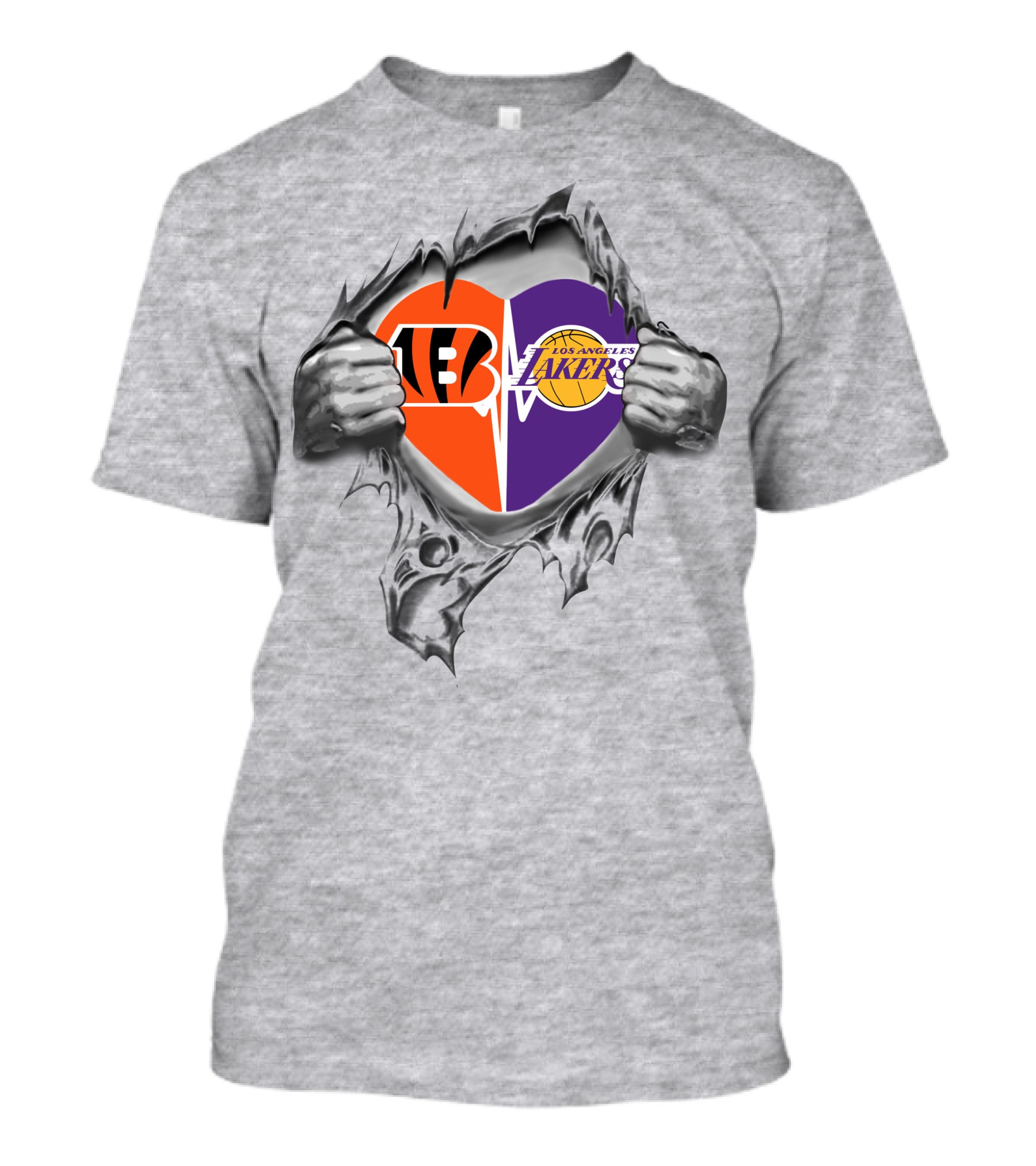 Lakers Cincinnati Bengals Heart Logo Fusion T-Shirt
