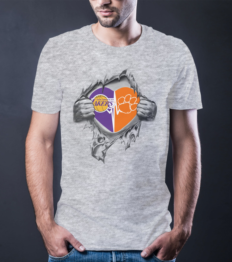 Los Angeles Lakers Clemson Tigers Heart T-Shirt