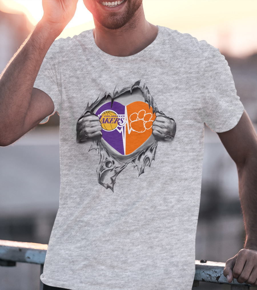 Los Angeles Lakers Clemson Tigers Heart T-Shirt