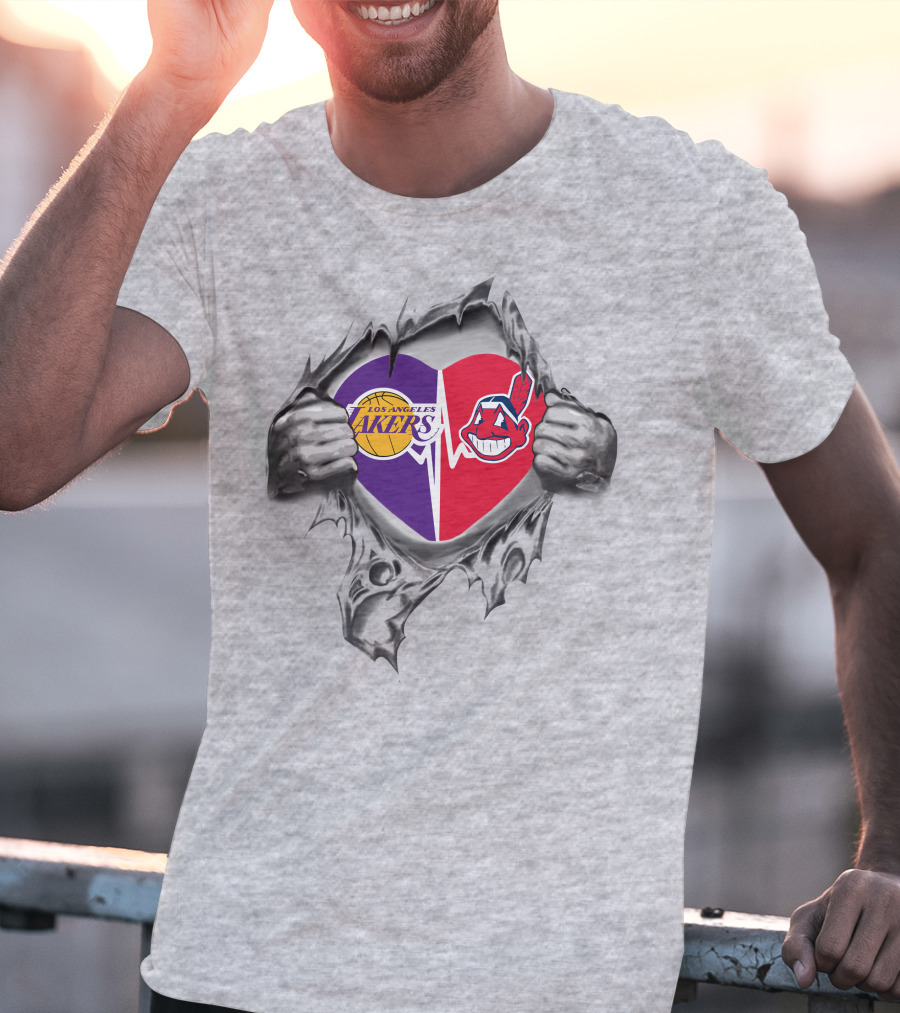 Los Angeles Lakers Cleveland Indians Heartbeat Passion T-Shirt