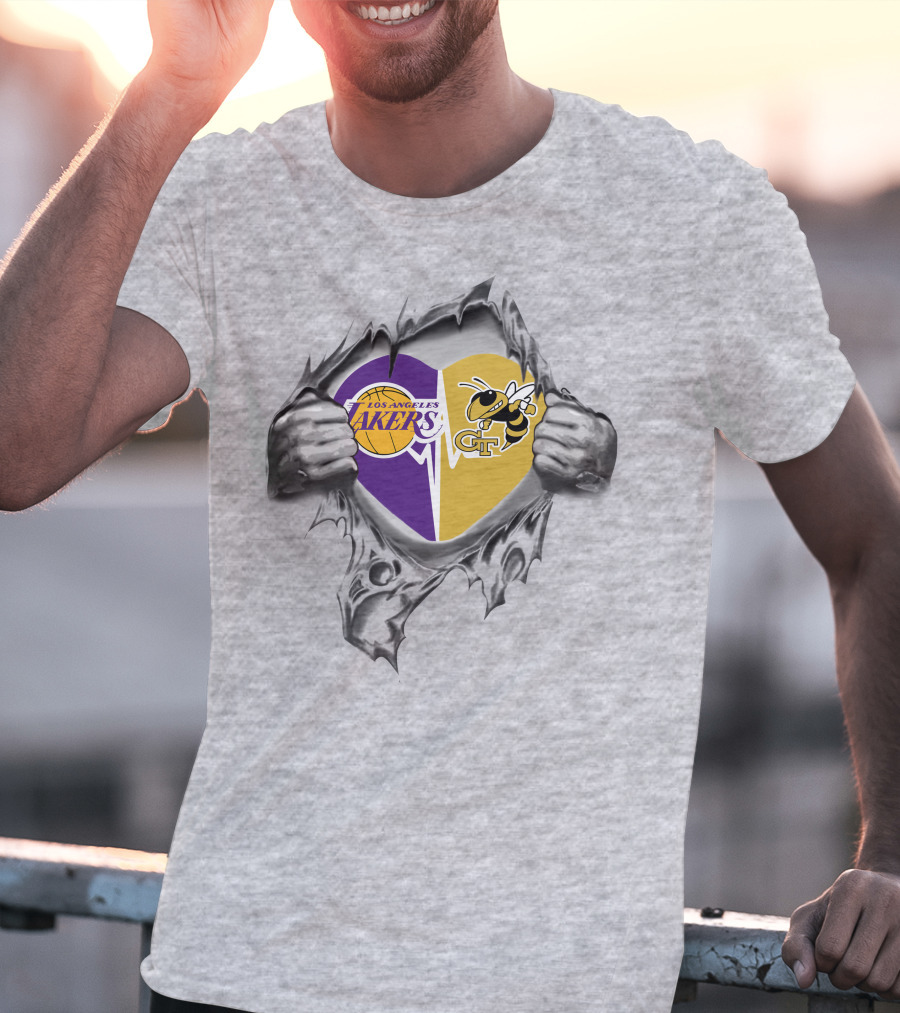 Los Angeles Lakers Georgia Tech Yellow Jackets Heart Combination T-Shirt