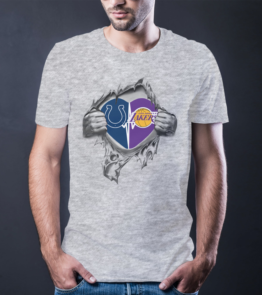 Lakers Indianapolis Colts Heart Design Los Angeles Lakers Logo Indianapolis Colts T-Shirt