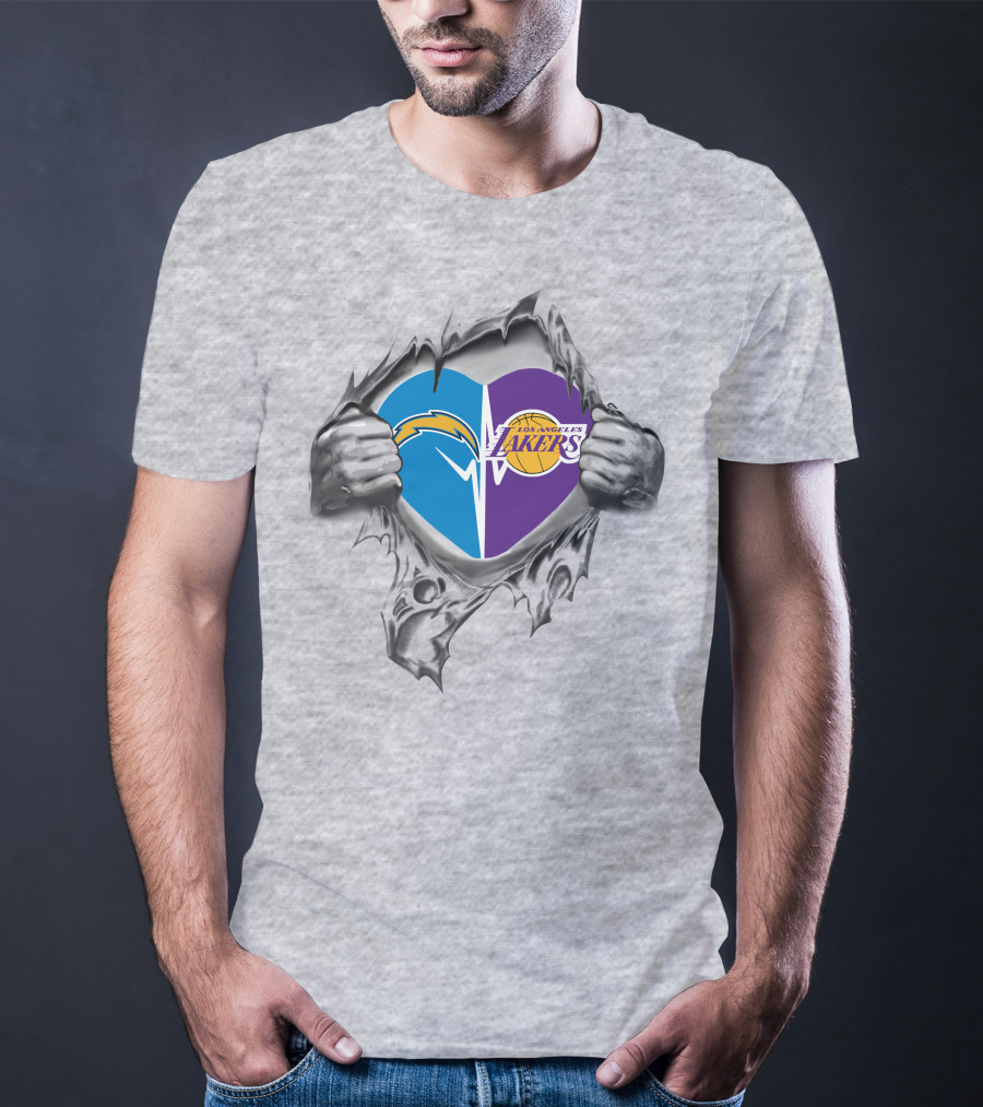 Lakers Los Angeles Chargers Heart Design With Logos T-Shirt