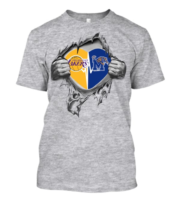 Los Angeles Lakers Memphis Tigers Heart Logo Combination T-Shirt