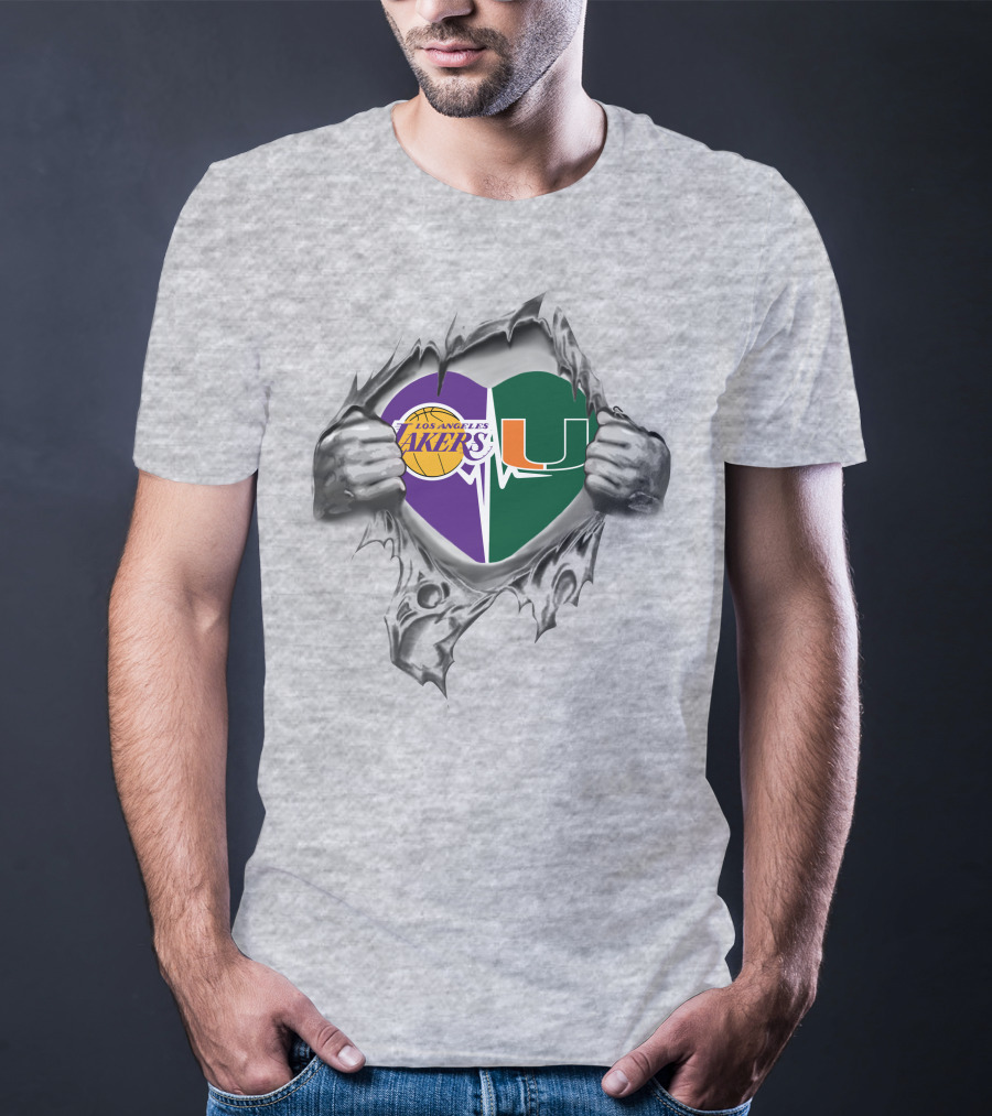Lakers Miami Hurricanes Heart Logo Fusion T-Shirt